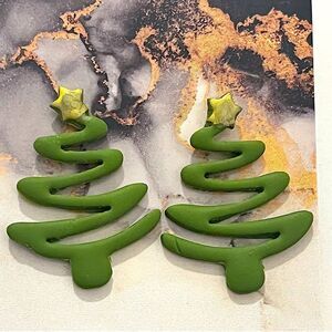 NEW Green Spiral Christmas Tree Polymer Clay Stud Dangle Earrings